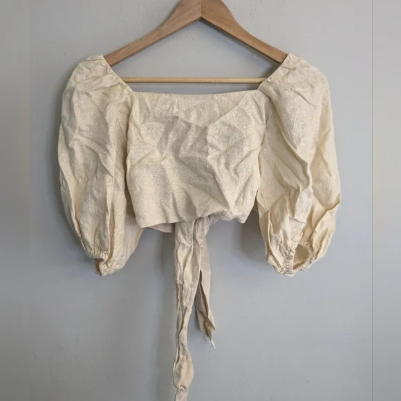 Faithfull The Brand Linen Ce Soir Beige Wrap Crop Top Size M - Picture 4 of 6